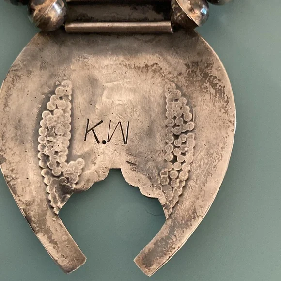 Silver Handmade Vintage Squash Blossom Necklace, Bracelet, Ring - Picture 11 of 16